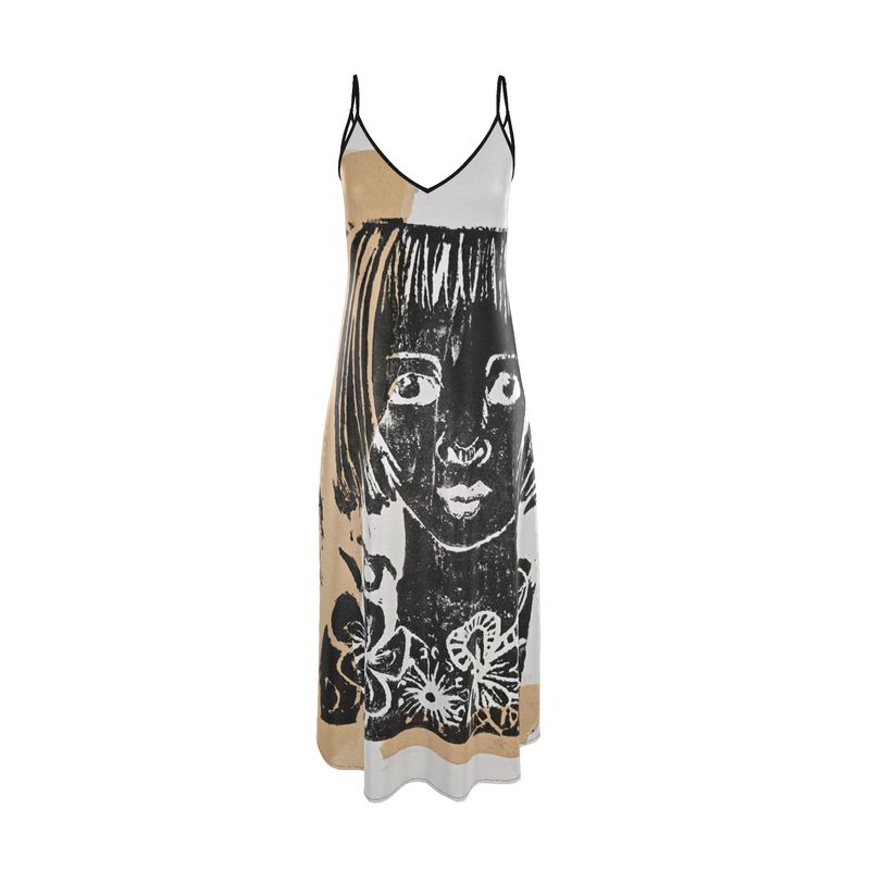 Tricolor Litho Girl Slip Dress Maxi