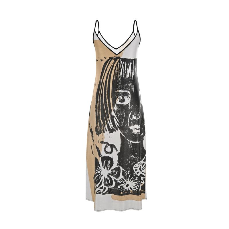 Tricolor Litho Girl Slip Dress Maxi